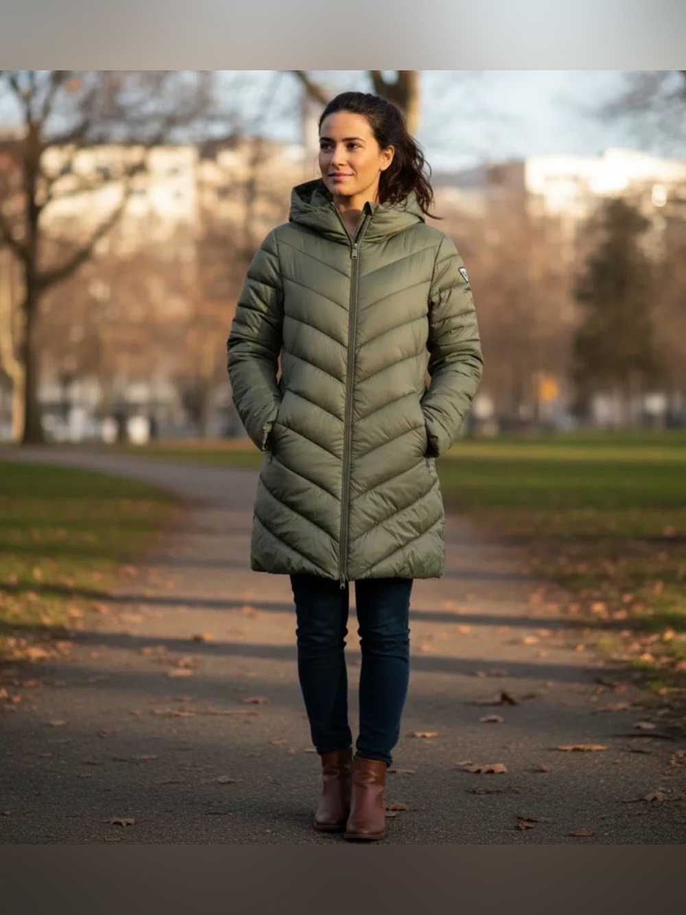 Guess Olive Green Quilted Hooded Puffer Jacket